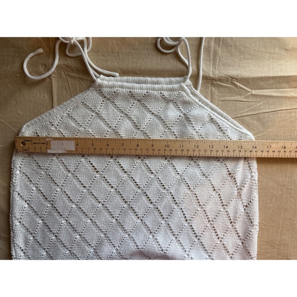 White Knit crochet Midi Dress Tie Strap Sleeveless Boho Beach Vacation Size 6 - Picture 4 of 8